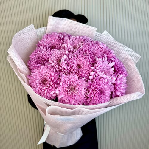 Букет из сиреневых хризантем - 15 хризантем