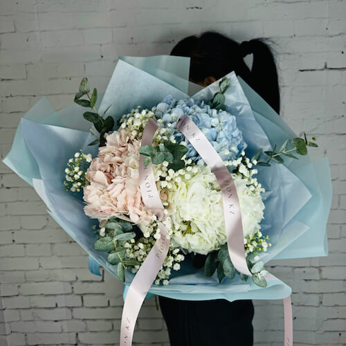 Bouquet of colorful hydrangeas