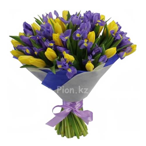 Bouquet of irises and tulips - Делюкс