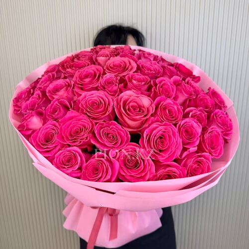 Охапка голландских роз "Pink Floyd" 60см - 51 роза