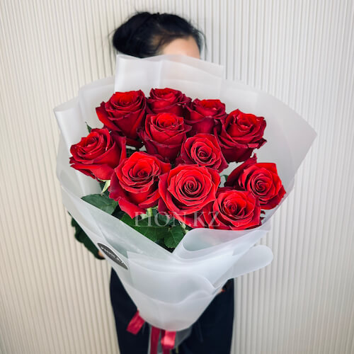 Қызыл раушан гүл шоғы 100см - 7 роз