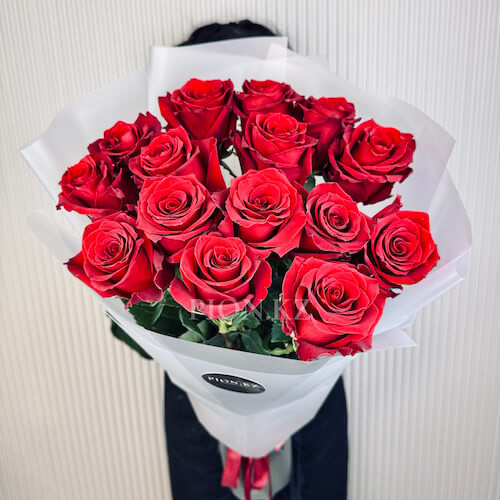 Қызыл раушан гүл шоғы 100см - 15 роз