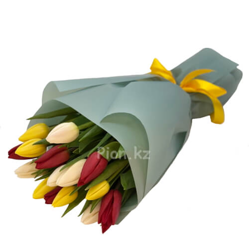 Разноцветные тюльпаны - 15 тюльпанов