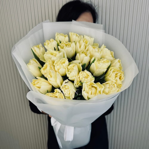Лимонные пионовидные тюльпаны - 21 тюльпан