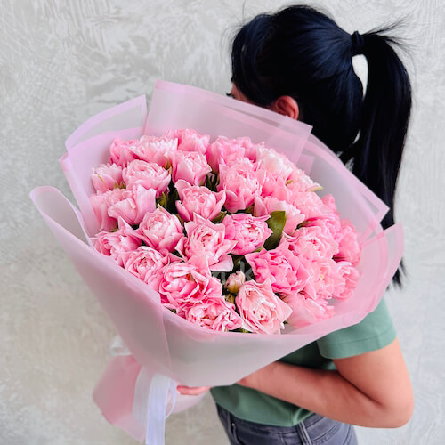 Қызғылт пион қызғалдақ гүл шоғы - 35 тюльпанов