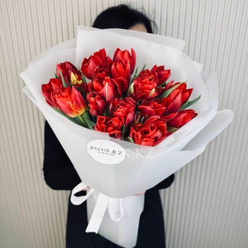 Красные пионовидные тюльпаны